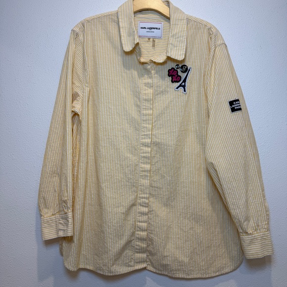 Karl Lagerfeld Tops - Karl Lagerfeld Yellow Striped Shirt with Patch Size XL